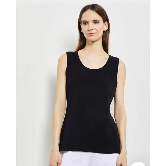 Exclusively Misook Double Scoop Neck Knit Tank Top, Black size M - Picture 1 of 6